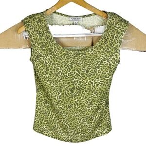 St John Sport Green & Gray Leopard Print‎ w/ Gold Gems Womens Tank Top Sz Petite